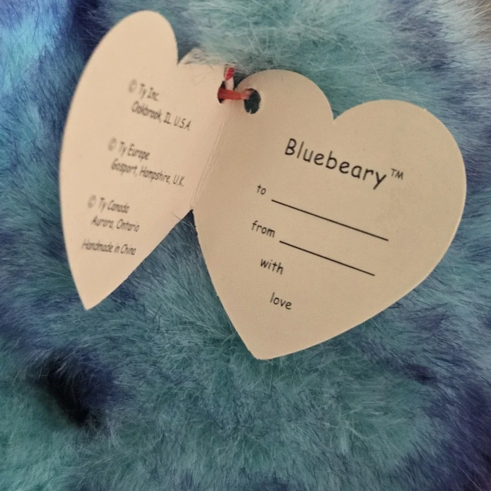 VTG TY CLASSIC BLUEBEARY Teddy Bear Plush‎ W/Tag Purple Bow Stuffed Animal 1999